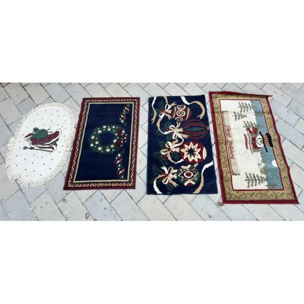 Lot of 4 Holiday Christmas Rugs – Snowman, Santa & Ornaments